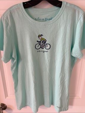 Life Is Good Women’s Bicycle Graphic Crusher Tee Mint Green Size Medium